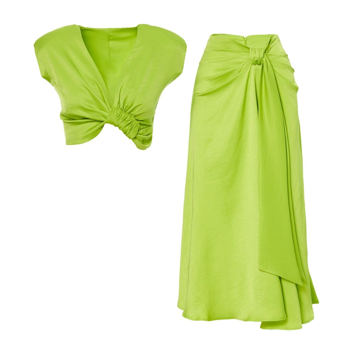 Neon Set With Knotted Top And Midi Skirt | Wolf & Badger (US)