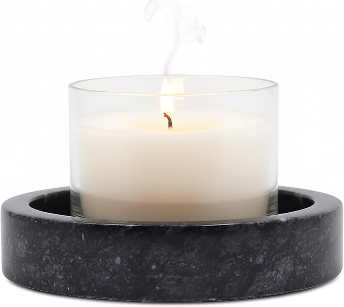Candle Holder Plate 5 Inch Black Marble Candlestick Holder for Jar Pillar Candles Large Round Coa... | Amazon (US)