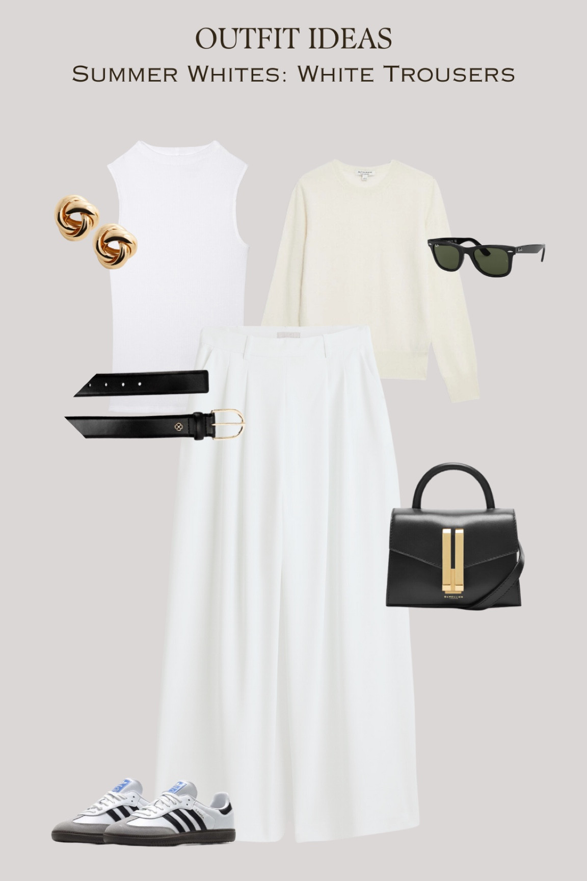 Office Outfits with White Trousers: white wide-leg trousers, tailored trousers, mock neck white top, cashmere jumper, DeMellier Nano Montreal, adidas samba OG

#LTKWorkwear #LTKStyleTip