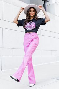 Let's Go Girls Pink Faux Leather Flare Pants | Pink Lily
