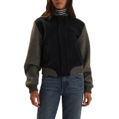 Favorite Daughter The Studio Wool Blend Bomber Jacket in Navy Grey at Nordstrom, Size X-Small | Nordstrom