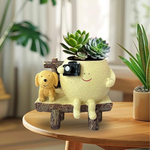 KEANVIK Cute Unique Resin Smiley Face Plant Pot Funny Head Planter for Indoor Flower, Succulent | Amazon (US)