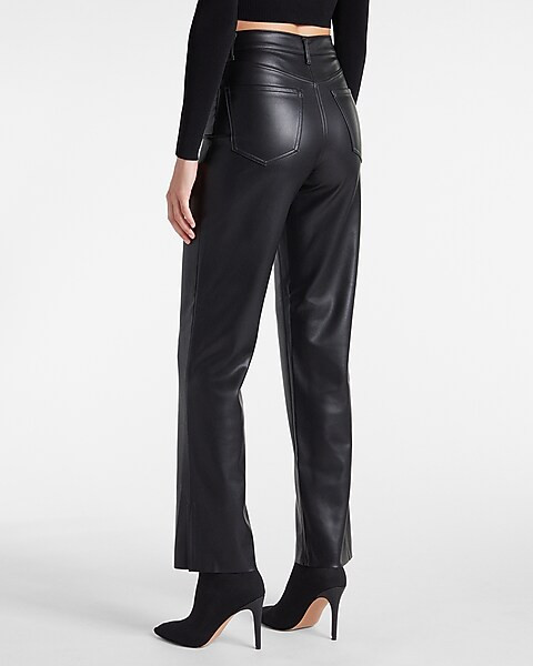 Super High Waisted Faux Leather Vented Hem Modern Straight Pant | Express
