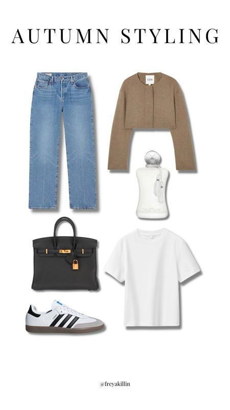 Autumn styling - cos brown cropped jacket, Levi 501 mid blue jeans, cos white t shirt, adidas trainers & parfums de marly Valaya 

#LTKSeasonal #LTKstyletip #LTKeurope