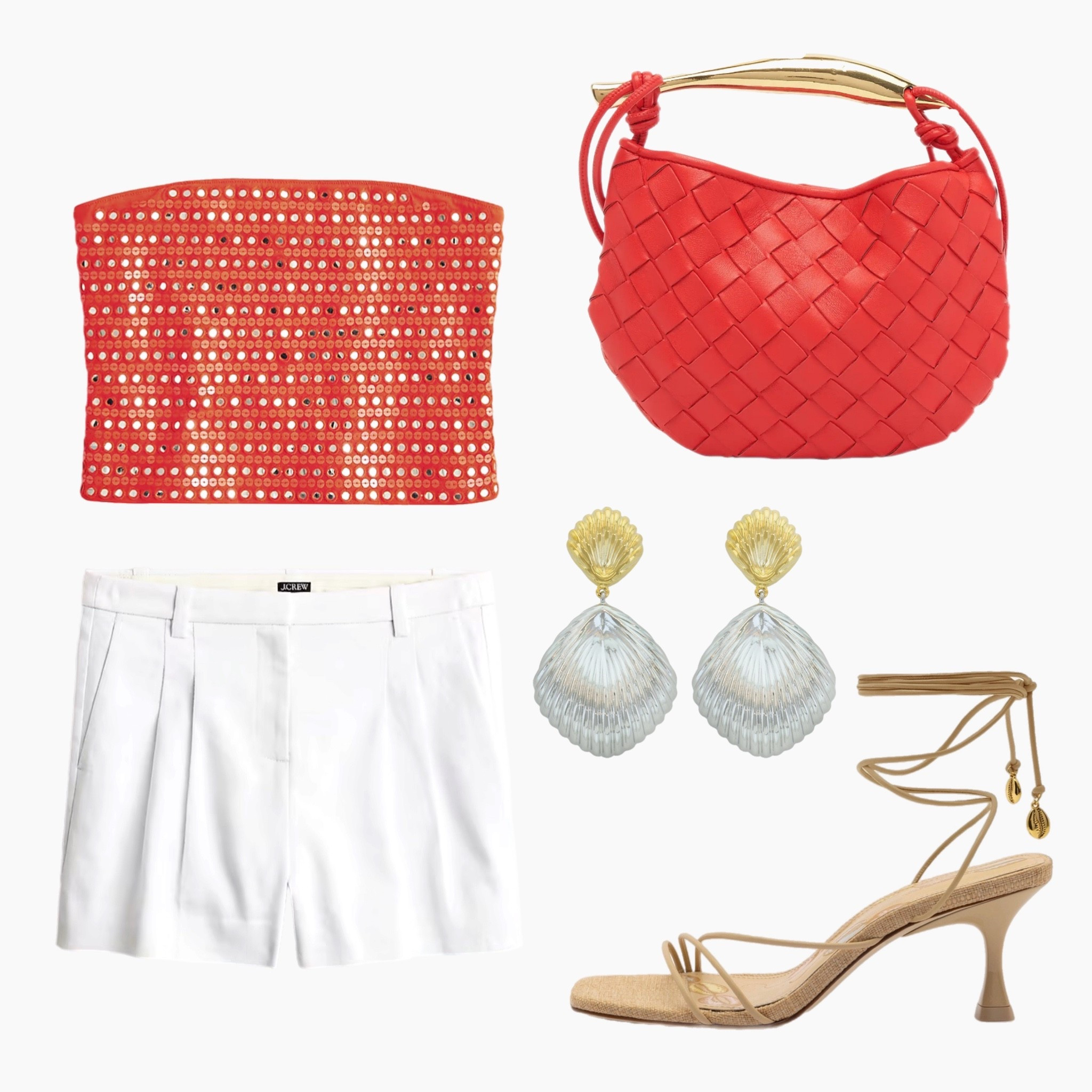Sparking your Fourth of July plans—literally 🔥 This bold and festive look features a red embellished tube top, crisp white shorts, and raffia heels for that firecracker glam meets coastal cool vibe. Finished with seashell statement earrings and a woven red bag that’s ready for everything from fireworks to festive cocktails.

#FourthOfJulyStyle #RedWhiteAndCute #HolidayGlam #LTKFourthOfJuly #SummerOOTD #FestiveStyle #VacationReady #ResortGlam #PatrioticChic #SummerStyle #ChicAndFestive #FirecrackerFit #StyleInspo #StyledByMar

#LTKSummerEdit #LTKStyleTip #LTKItBag