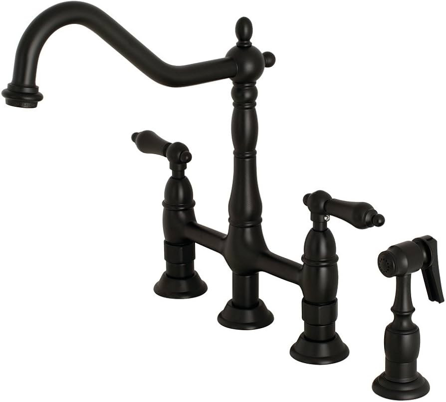 Kingston Brass KS1270ALBS Heritage Bridge Kitchen Faucet, 8-9/16", Matte Black | Amazon (US)