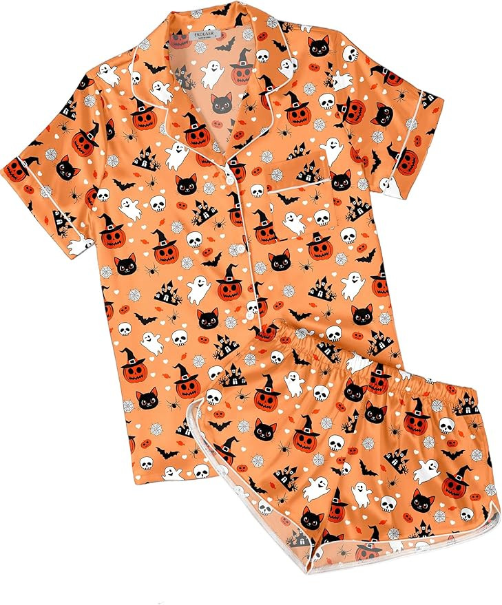 Ekouaer Womens Silk Satin Pajamas Short Sleeve Sleepwear Soft Button Down Loungewear 2 Piece PJS ... | Amazon (US)