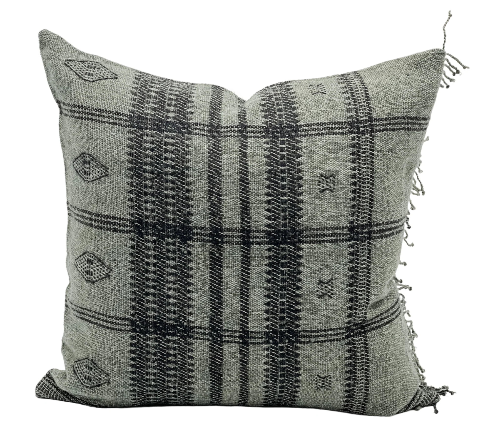 DARK GREEN BROWN VINTAGE INDIAN WOOL PILLOW COVER | Krinto