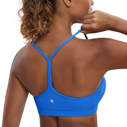 CRZ YOGA Butterluxe Womens Y Back Sports Bra - Padded Racerback Low Impact Spaghetti Thin Strap Workout Yoga Top Sparkle Blue Large | Amazon (US)