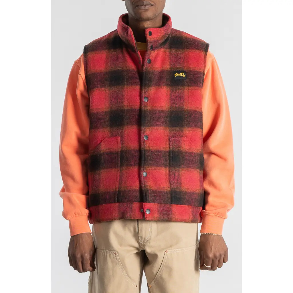 STAN RAY Plaid Cotton Flannel Vest in Red at Nordstrom, Size Medium | Nordstrom