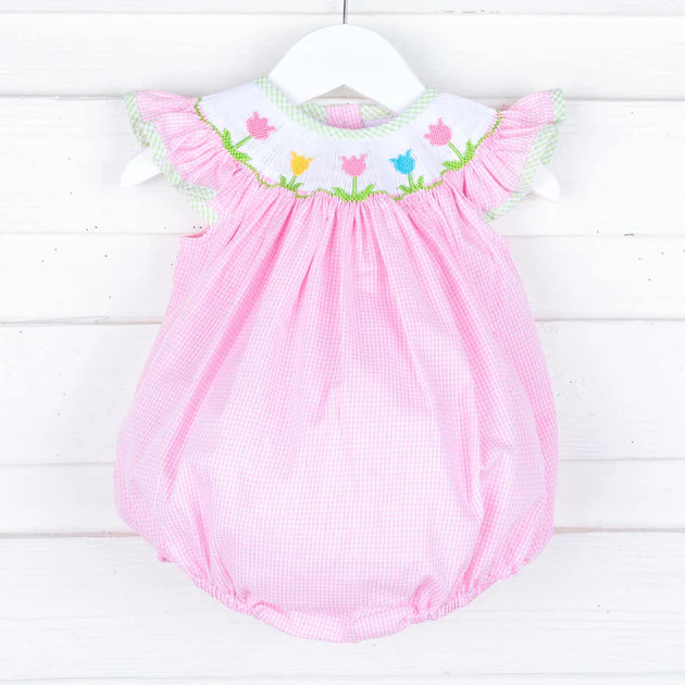 Blooming Tulips Pink Smocked Bubble | Classic Whimsy
