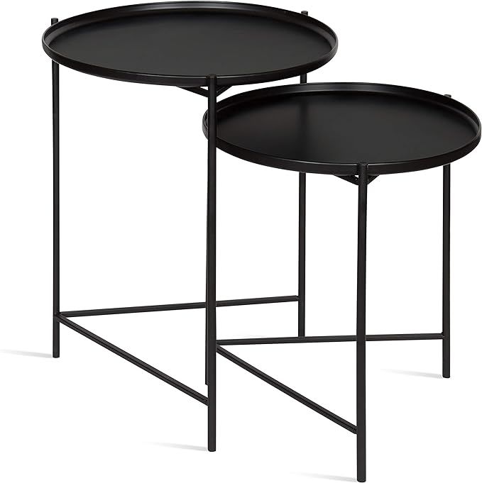 Kate and Laurel Ulani Set of 2 Nested Round Metal End Tables, Black | Amazon (US)