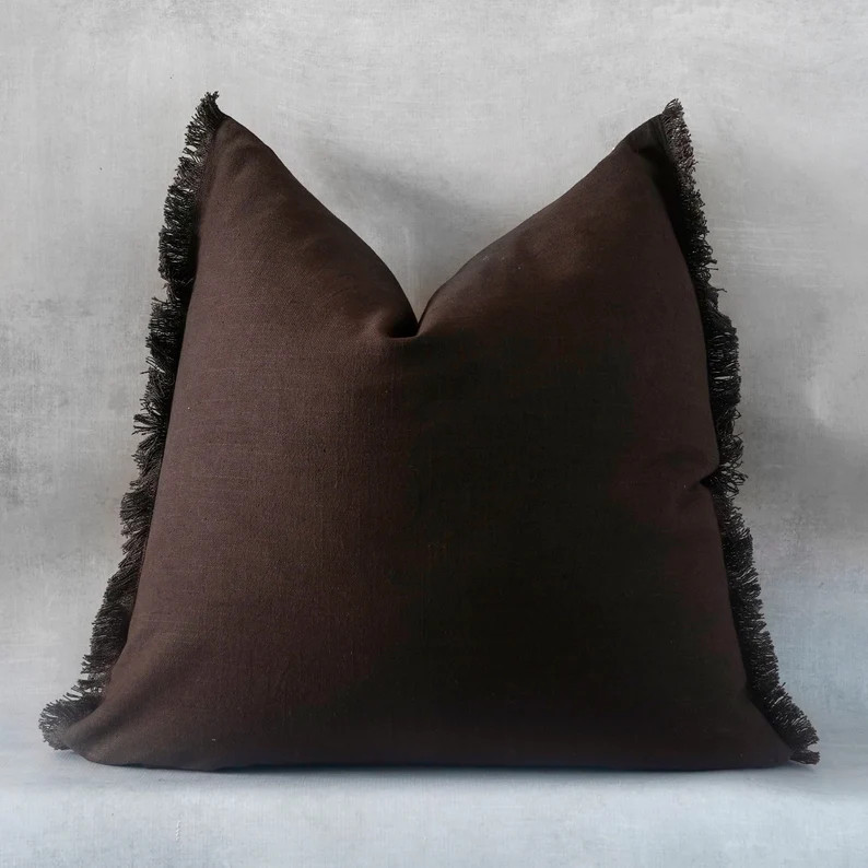 Chocolate Dark Brown Pillow Cover | Solid Pillow Cover | Native Cotton Pillow Cover | Tassel Pill... | Etsy (US)