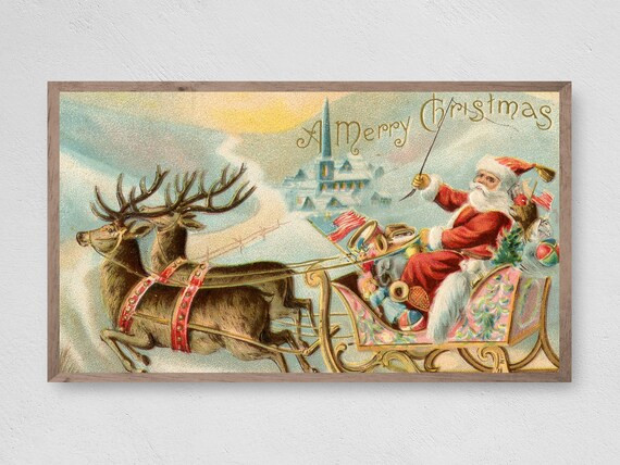 Samsung Frame TV Art Christmas Vintage Santa's Sleigh | Etsy | Etsy (US)