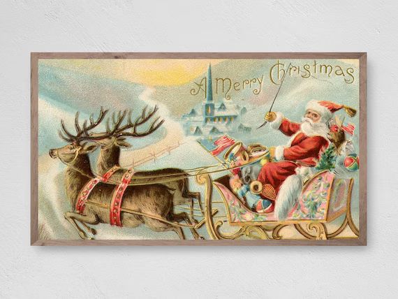 Samsung Frame TV Art Christmas Vintage Santa's Sleigh | Etsy | Etsy (US)