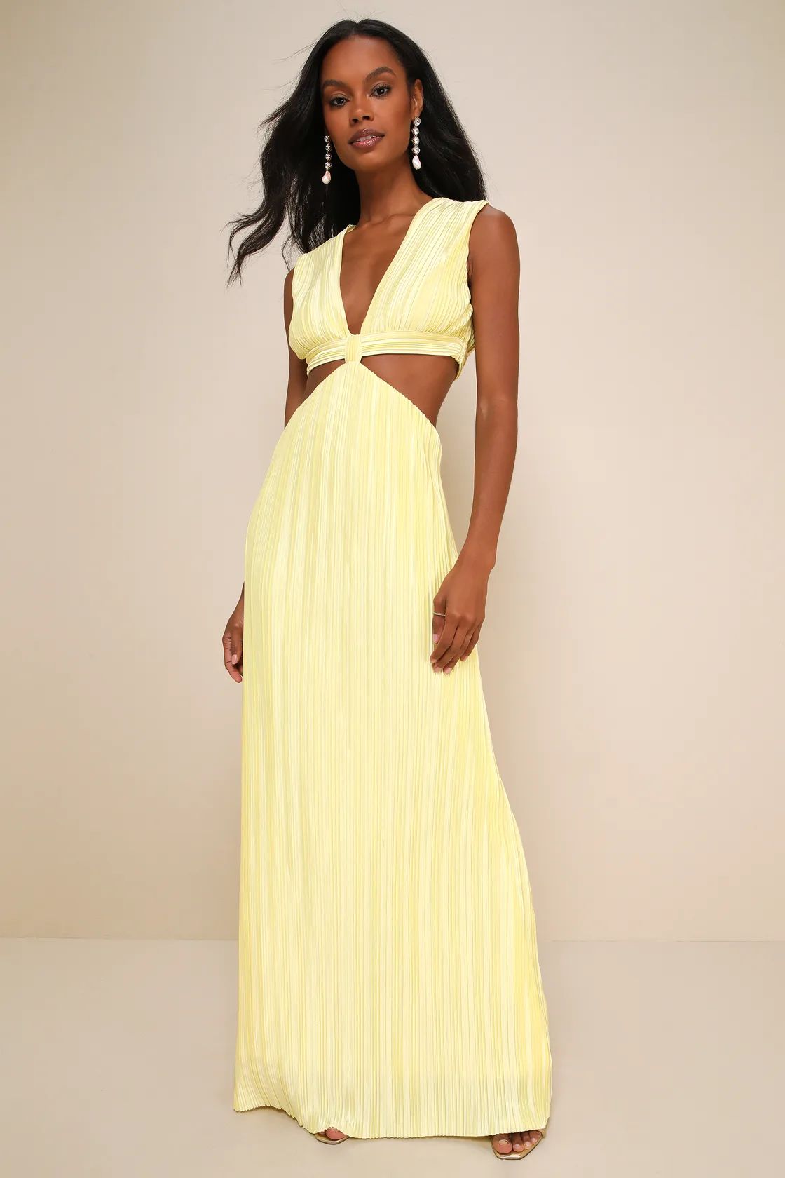 Glamorous Mentality Yellow Plisse Cutout Maxi Dress | Lulus