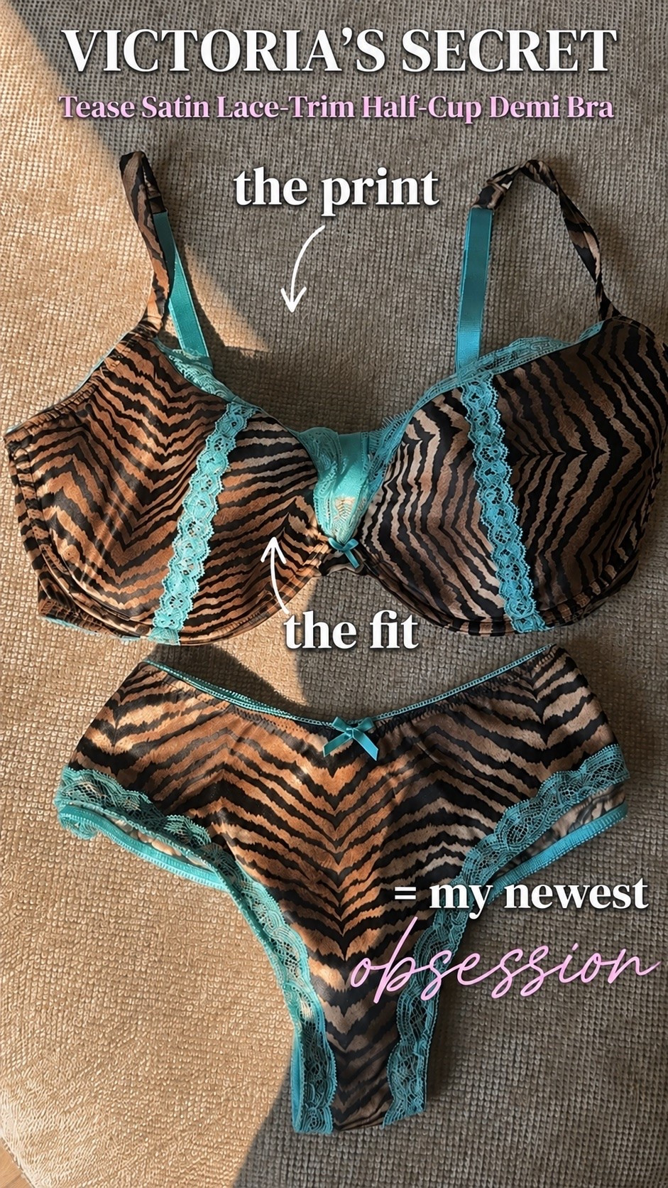 The print + the fit?! 😍 This @Victoria's Secret Secret tiger print bra and panty set with turquoise lace details is too cute. Perfect for refreshing your lingerie drawer or treating yourself to a matching set that feels a little extra. I linked the exact set + more Victoria’s Secret finds I’m loving! 🩵🐅

#LTKgrwm #LTKBeauty #LTKselfcare