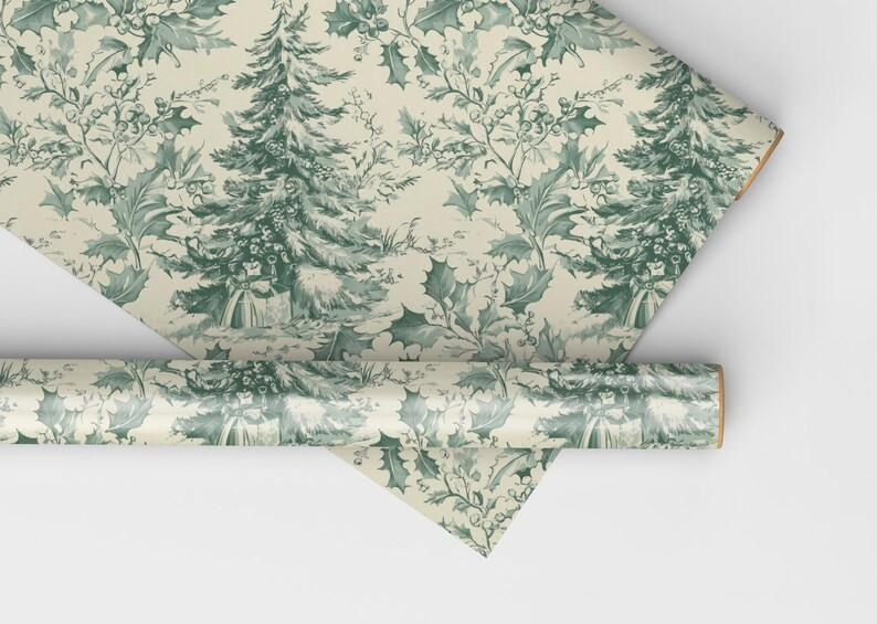 Vintage Christmas Toile Wrapping Paper Roll Vintage Christmas Tree Gift Wrap Roll Antique Christm... | Etsy (US)