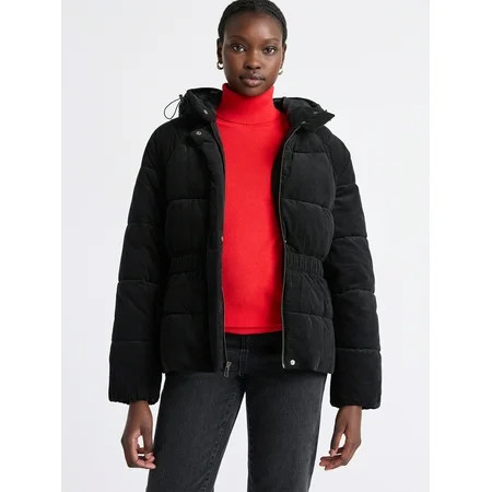 Free Assembly Women's Side Tie Puffer Jacket with Hood, Sizes XS-XXL | Walmart (US)