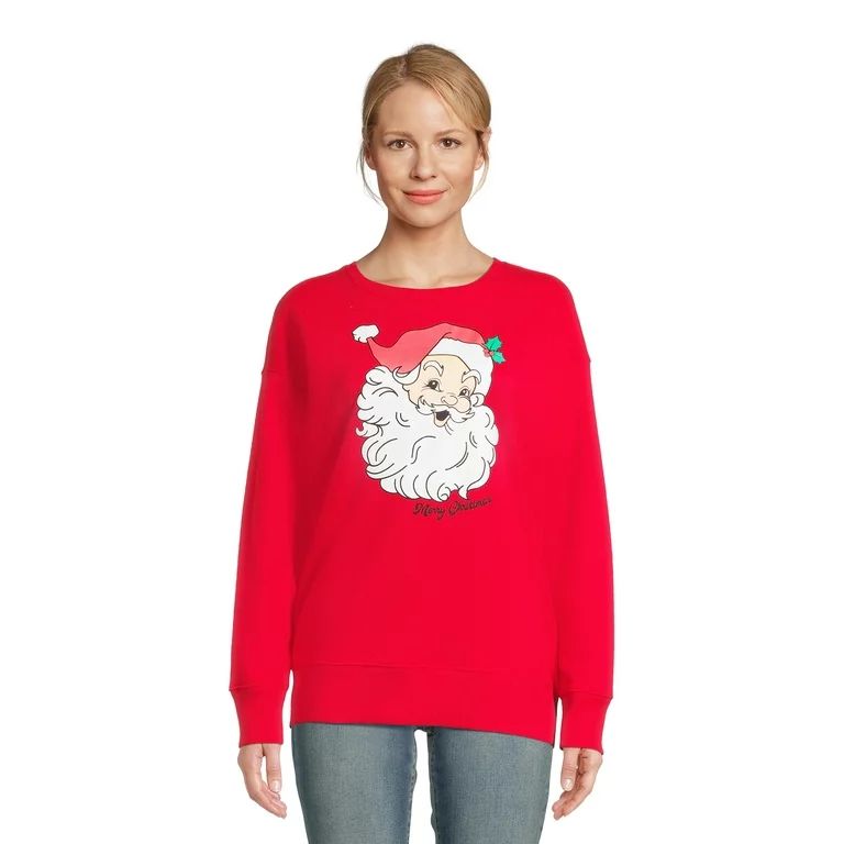 Way to Celebrate Women's Santa Merry Christmas Graphic Sweatshirt, Sizes S-XXXL | Walmart (US)