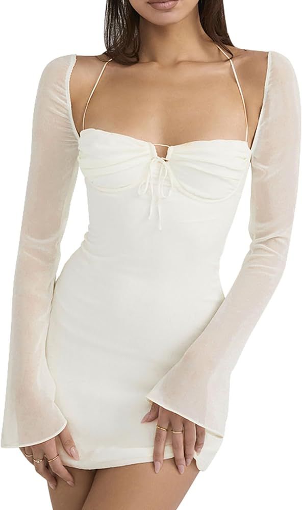 hibshaby Women Sexy Bodycon Dress Puff Sleeve Cocktail Evening Party Elegant Mini Dresses | Amazon (US)