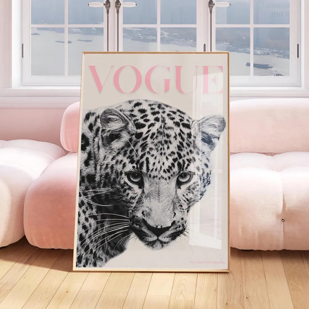 Pink Leopard Wall Art Black and White Trendy Fashion Stylish Print Office Decor Aesthetic Girly A... | Etsy (US)