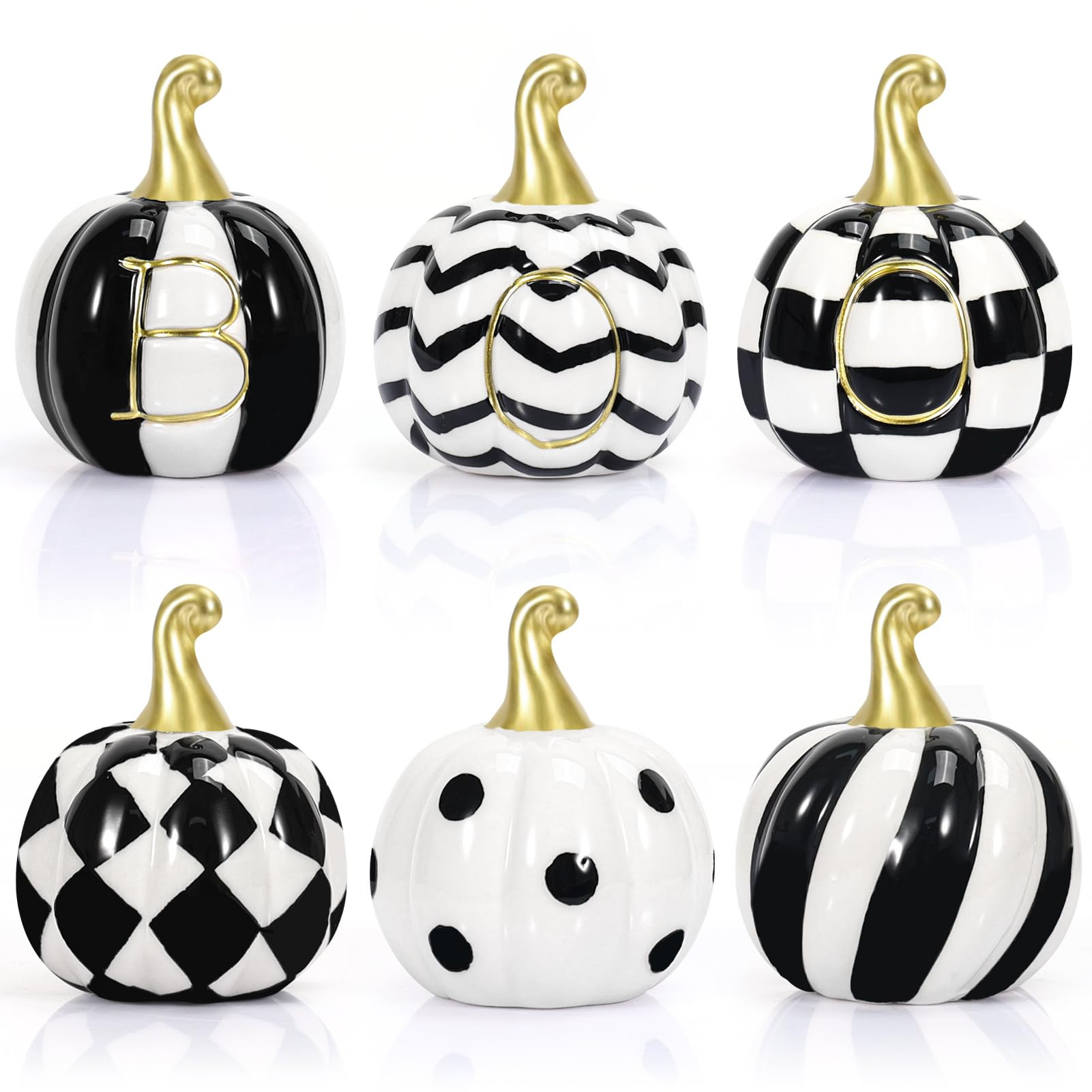 Set of 6 Ceramic Halloween Pumpkin Decor Ceramic Black and White Pumpkin Buffalo Plaid Ceramic Pu... | Amazon (US)