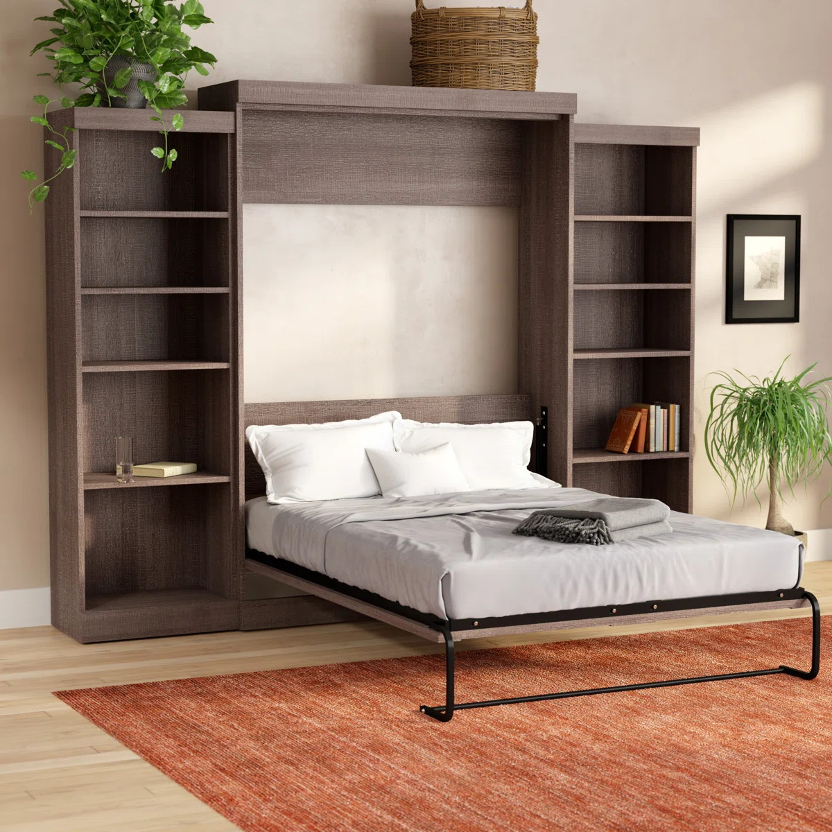 Arlex Murphy Bed and 2 Shelving Units, 115-inch Space-Saving Wall Bed with Storage | Wayfair North America