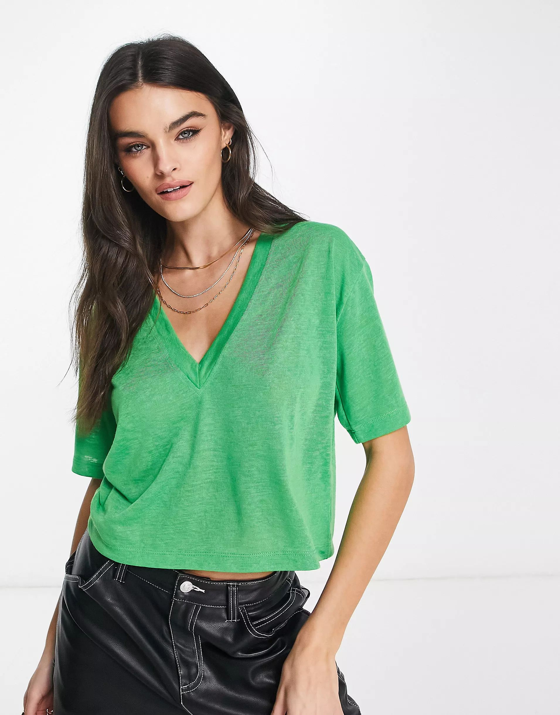 ASOS DESIGN v neck t-shirt in texture in bright green | ASOS (Global)