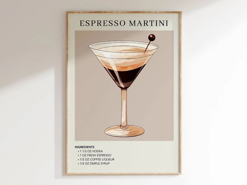 Bar Cart Espresso Martini Art Print Cocktail Art Decor - Etsy | Etsy (US)
