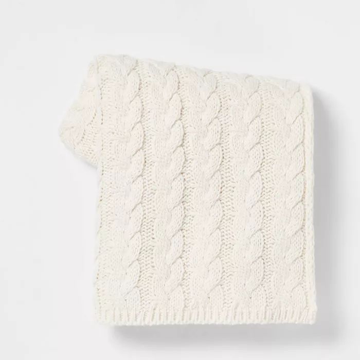 Solid Chunky Cable Knit Throw Blanket Neutral - Threshold&#8482; | Target