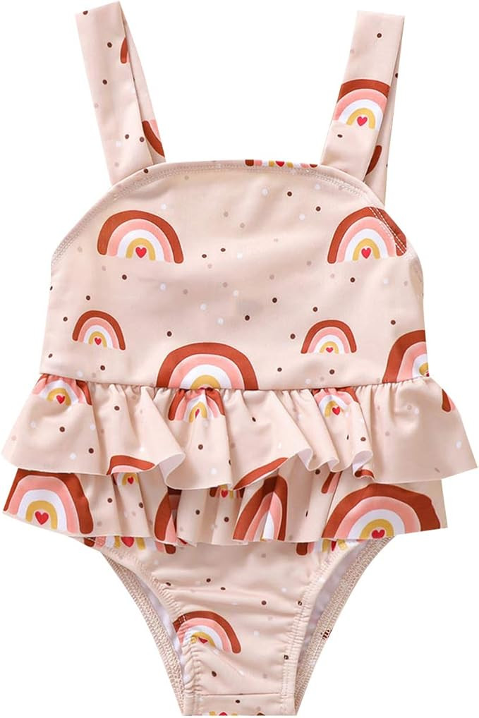 Newborn Baby Girls Rainbow Swimsuit Sleeveless Ruffle Swimwear One Piece Bikini Bathing Suit 0-3Y | Amazon (US)