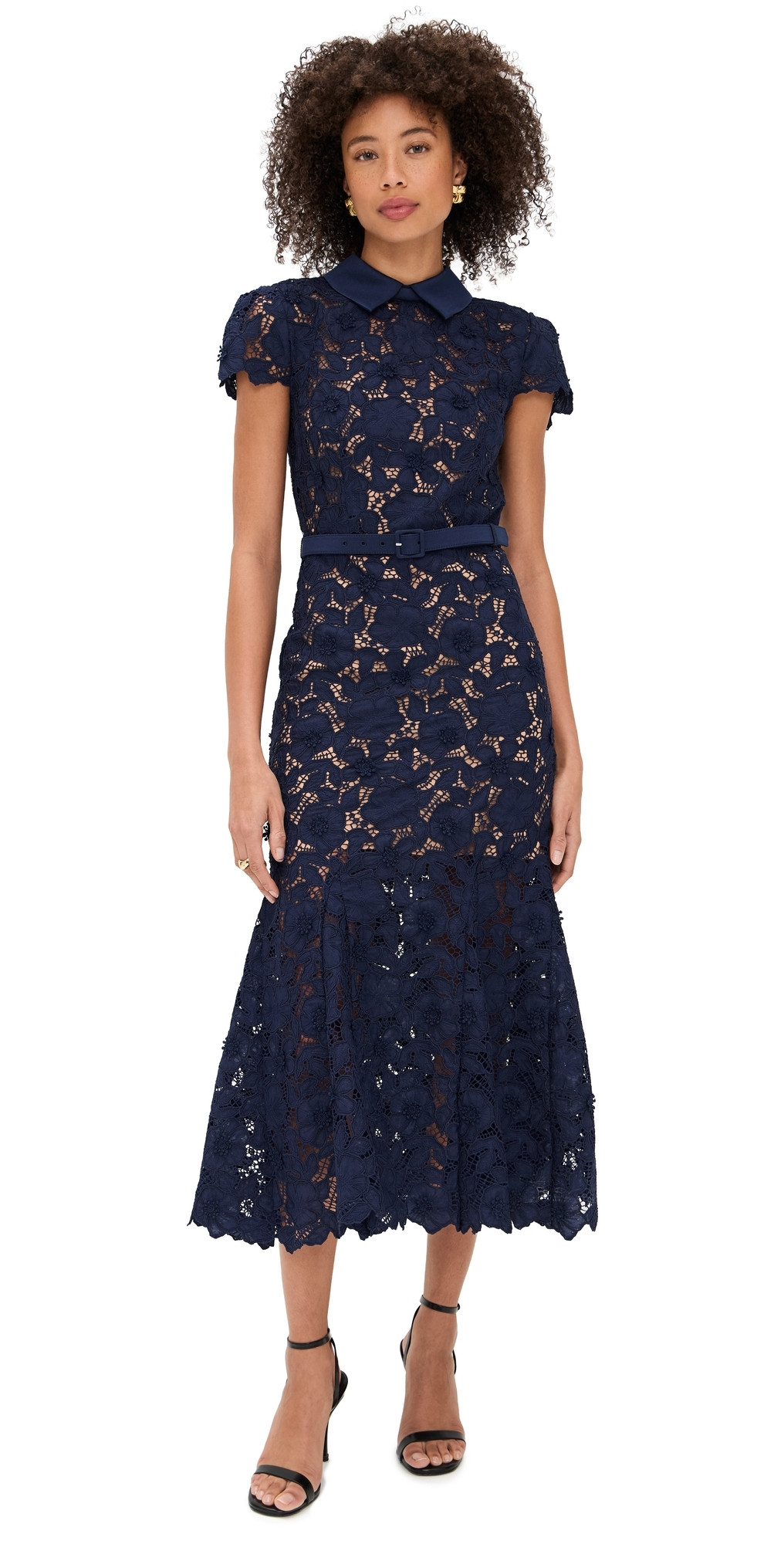 Self Portrait Navy Guipure Lace Midi Dress Navy 12 | Shopbop