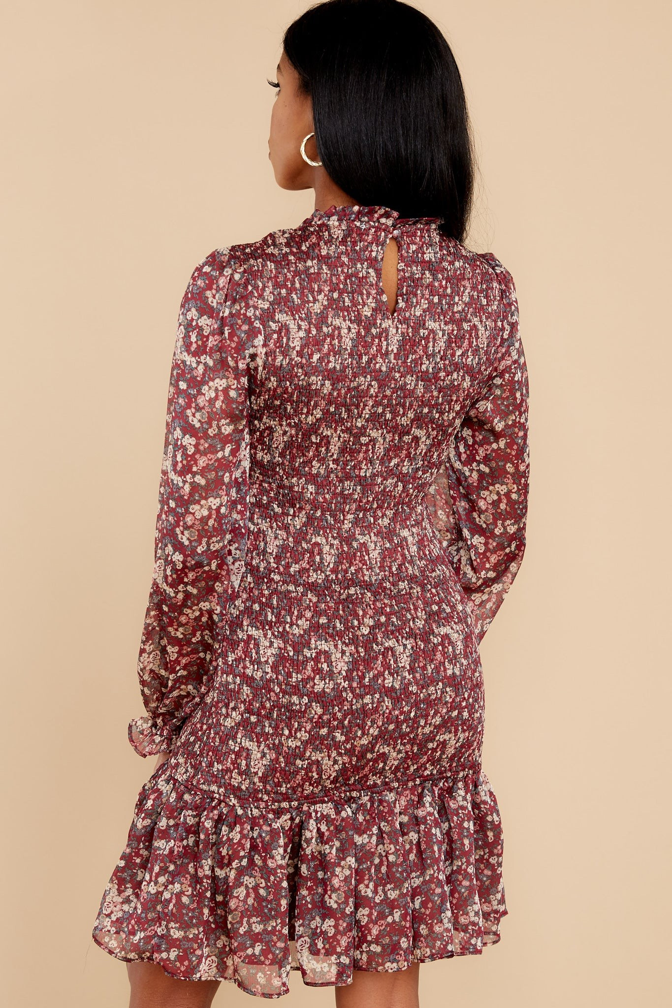 Timeless Charm Burgundy Floral Print Dress | Red Dress 
