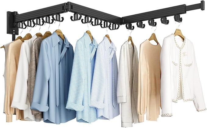 Amazon.com: Kelisiting Clothes Drying Rack, Wall Mounted Laundry Drying Rack, Upgrade 3-Fold Fold... | Amazon (US)