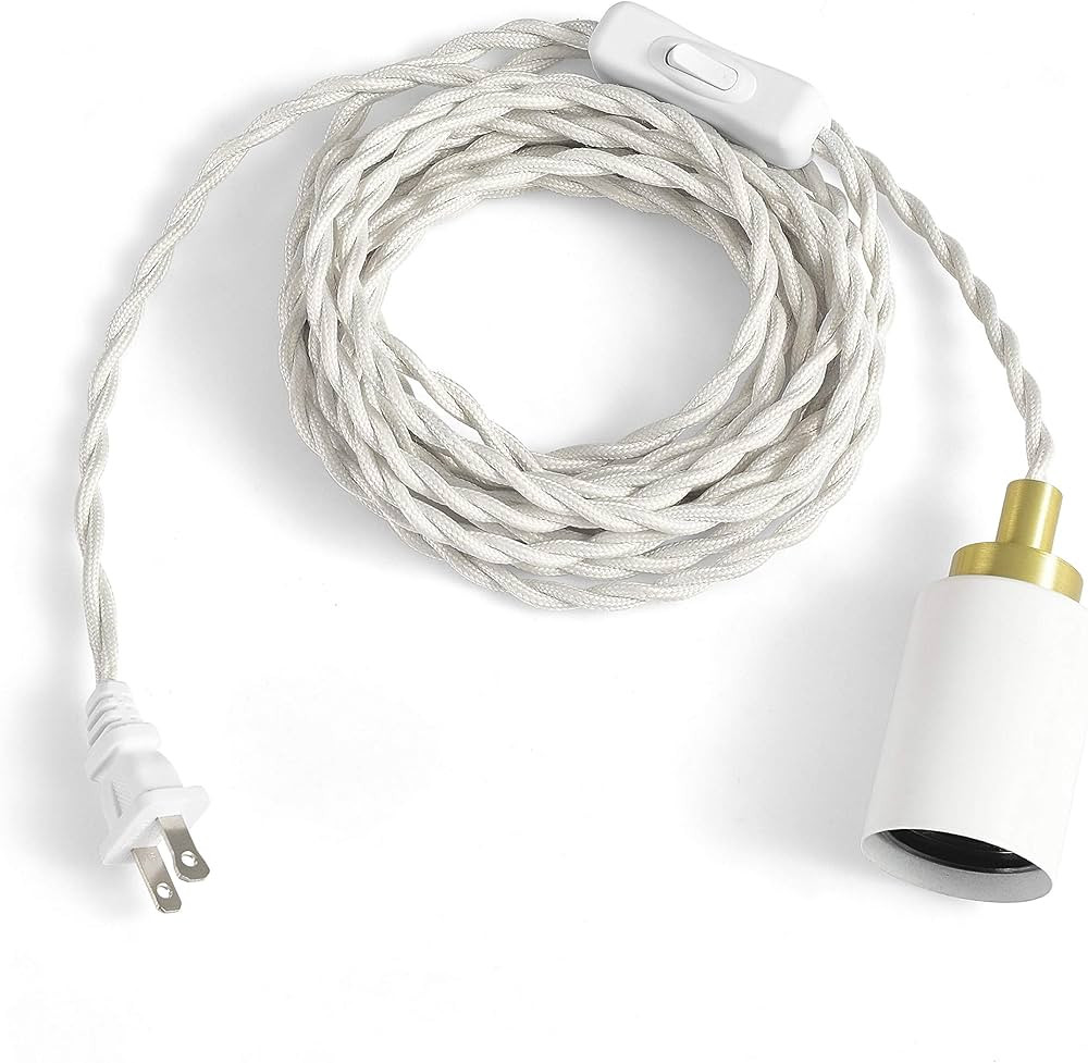 Plug-in Simple Top Hanging Swag Pendant Light - Matte White/Brushed Gold - Industrial Modern Mini... | Amazon (US)