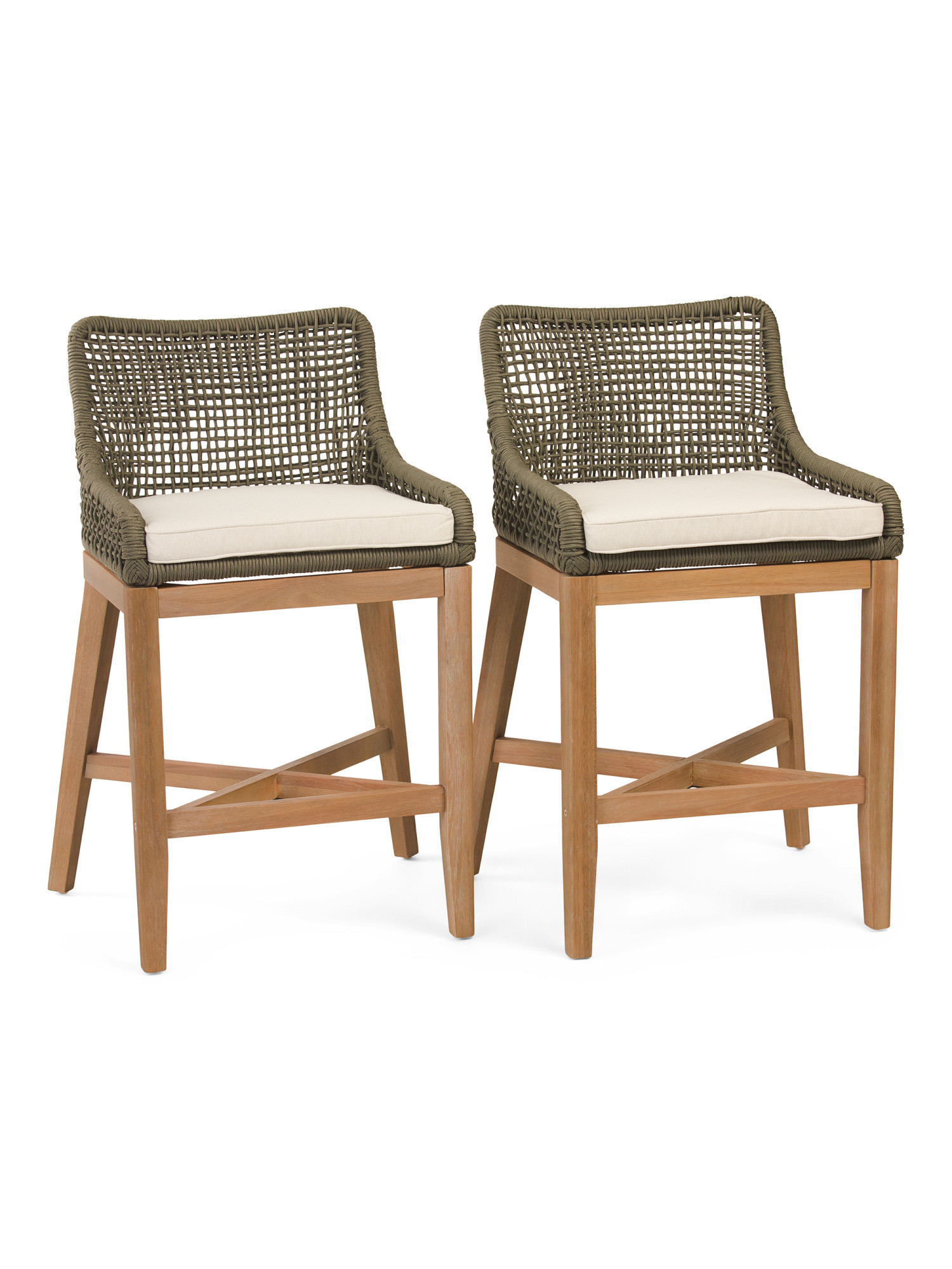 2pk Grid Weave Rope Counter Stools With Acacia Wood Base | Chairs & Seating | Marshalls | Marshalls