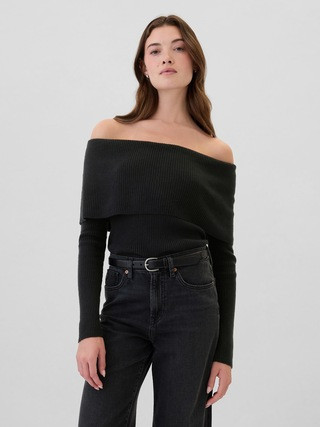 CashSoft Ribbed Off-Shoulder Sweater Top | Gap Factory