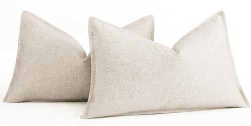 Foindtower Pack of 2 Decorative Cotton Linen Throw Pillow Covers Soft Modern Farmhouse Cushion Cover Vintage Accent Lumbar Pillowcase for Couch Sofa Bed Living Room Home Decor, 12×20 Inch Light Beige | Amazon (US)