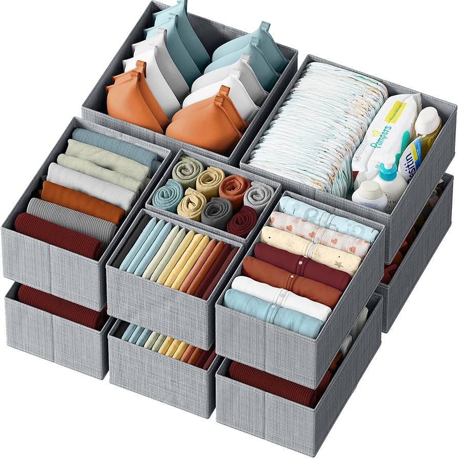 Drawer Organizer Clothes Set of 12 Grey - Dresser Organizer For Nursery, Bedroom, Closet - The Pe... | Amazon (US)