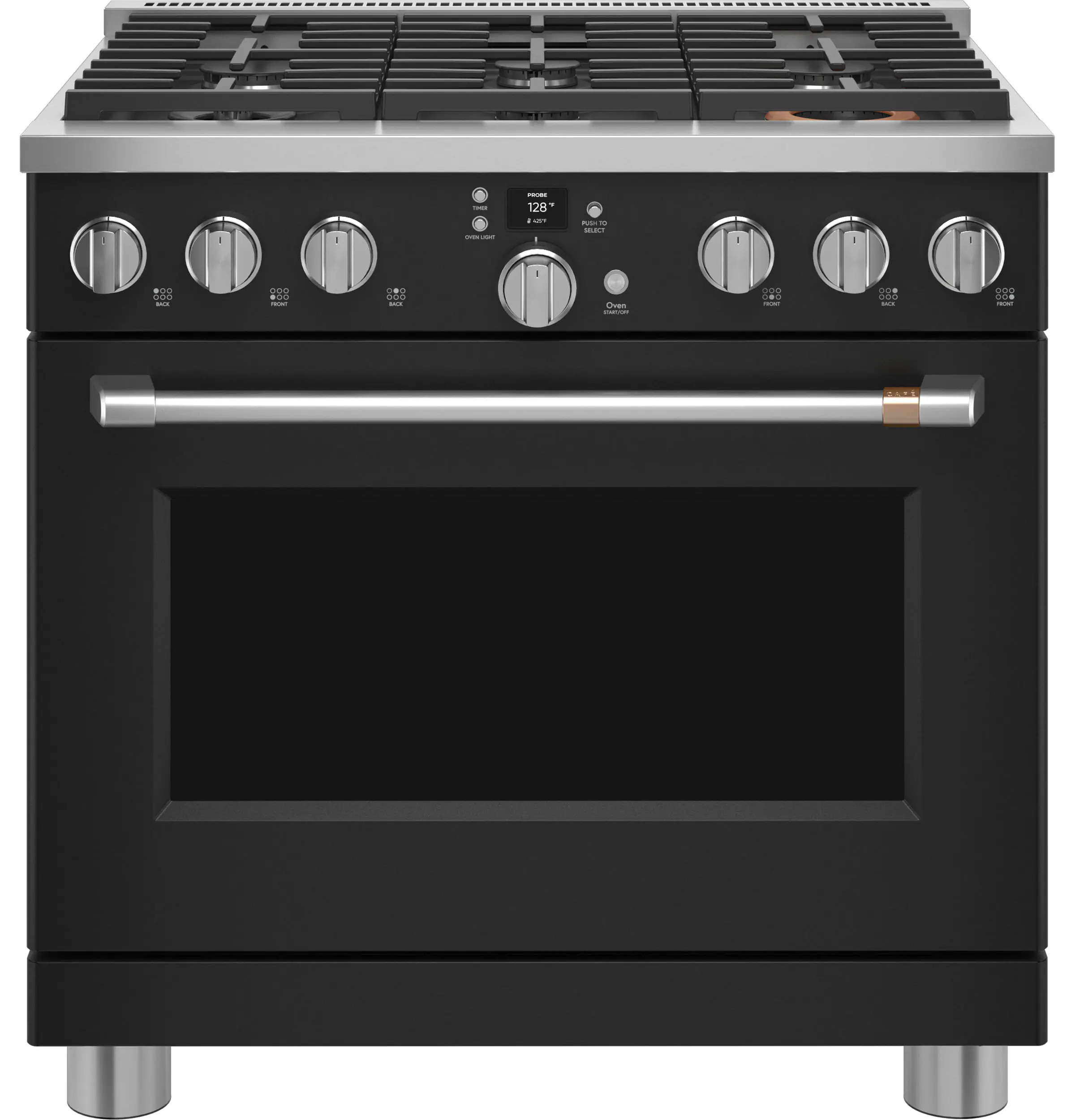 Cafe 36-in Standard 6 Burners Self & Steam Cleaning Air Fry Convection Oven Freestanding Smart Dual Fuel Range (Matte Black) | C2Y366P3TD1 | Lowe's