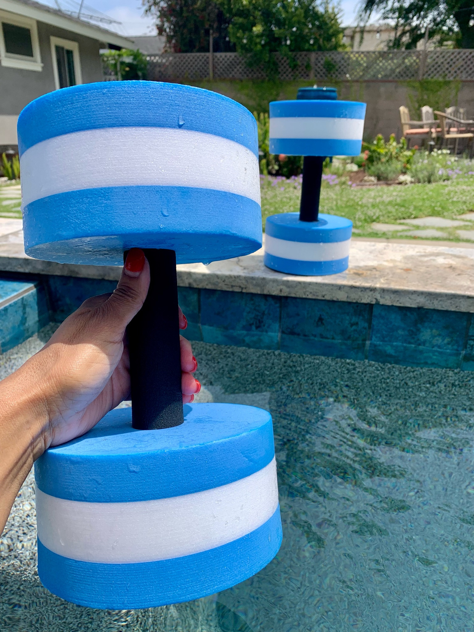 First plunge pool workout of the season! Obsessed with these styrofoam weights, and impressed with how hard they made me work. I added water shoes, a belt, and of course, sunscreen.

#LTKSeasonal

#LTKOver40 #LTKActive #LTKFitness