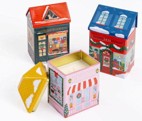 B&N Exclusive Holiday Village Tin Candles - Set of 3 | Barnes & Noble