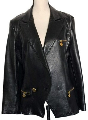 Vtg & Rare Donna Karan New York 100% Genuine Leather Blk Blazer Jacket Size 14 | eBay US