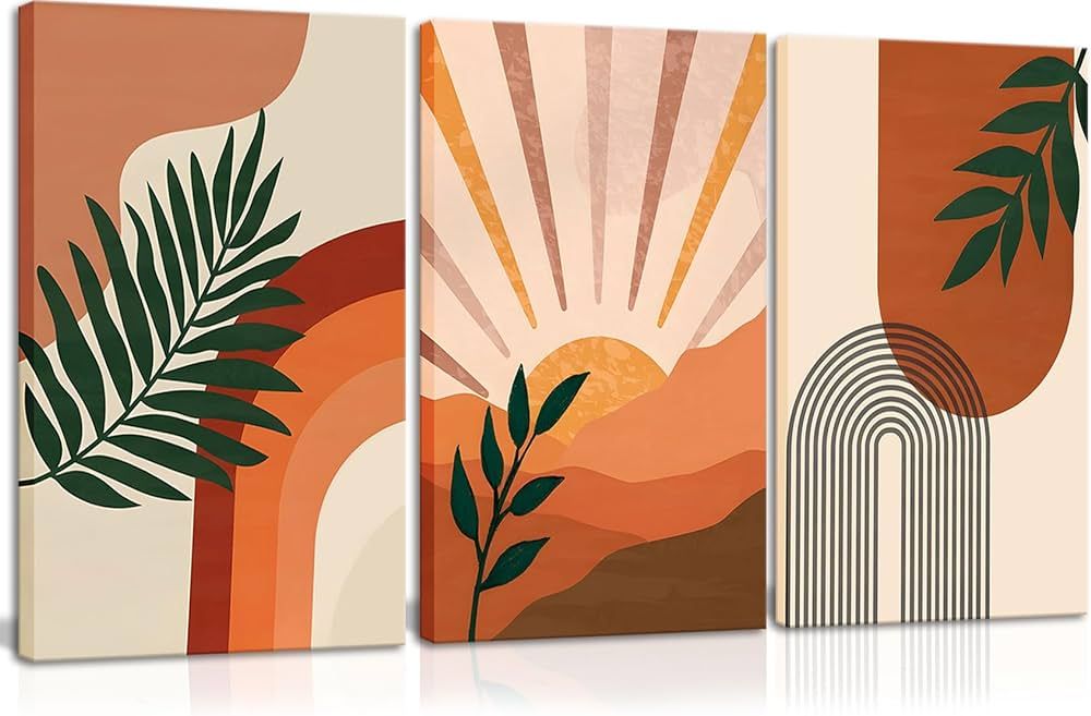 3Pcs Framed Boho Wall Art BohoWall Decor Mid Century Modern posters Prints Pictures Abstract Geom... | Amazon (US)