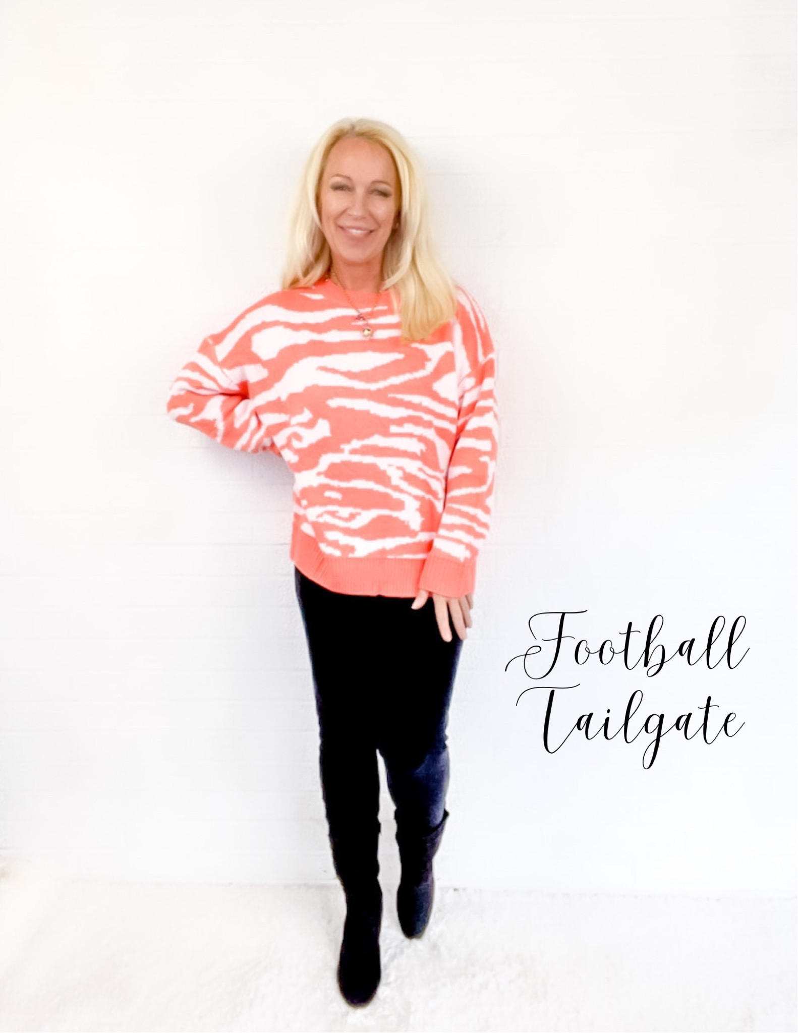 Weekend Outfits for Midlife Women - Football Tailgate.  This is a great sweater for fans of the Clemson Tigers & Cincinnati Bengals!

#LTKunder50 #LTKSeasonal #LTKstyletip