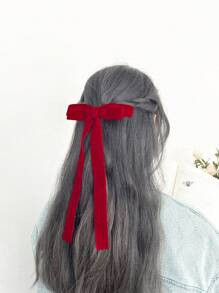 1pc Women's Pink Velvet Simple & Fashionable Bow Hair Clip, Suitable For Daily Wear | SHEIN