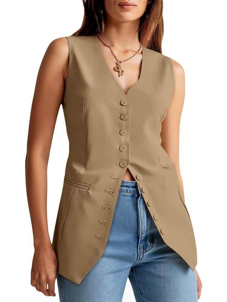 Cicy Bell Womens Button Down Suit Vests Casual Business V Neck Waistcoat Tops Summer Fitted Work ... | Amazon (US)