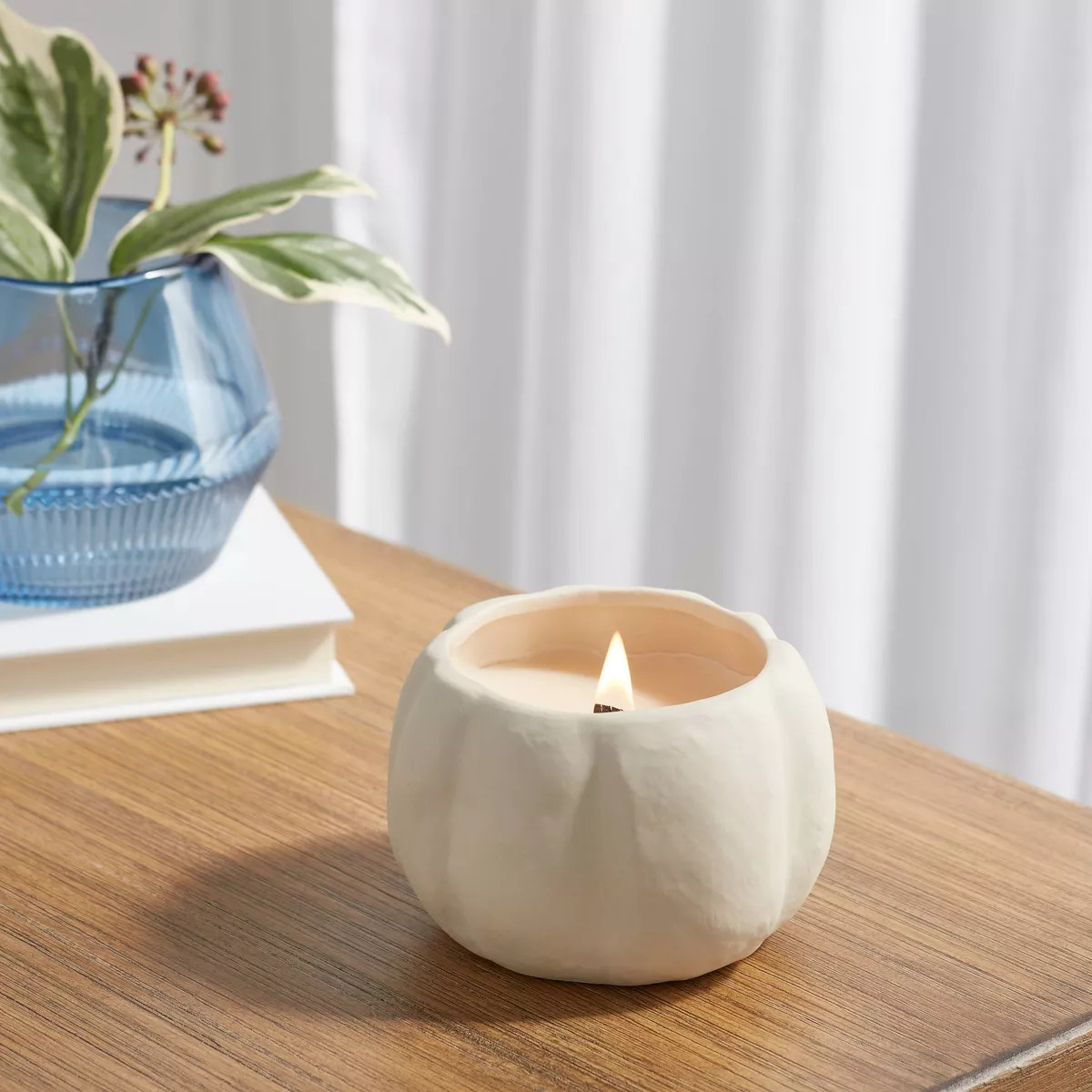 12oz Brushed Abstract Pumpkin Ceramic with Woodwick and Dustcover Warm Cider + Cinnamon Candle - ... | Target