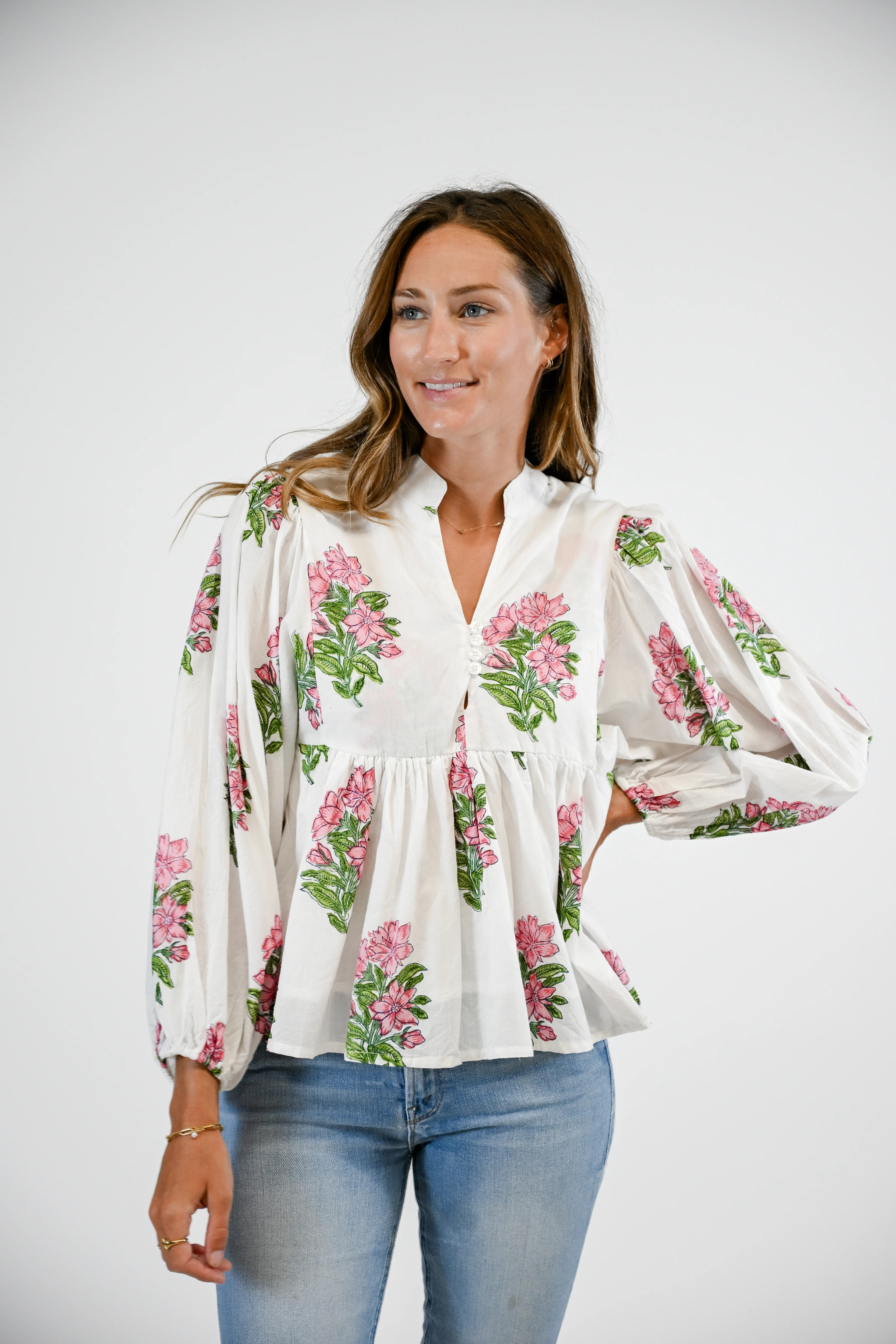 Bluffton Blouse | Pink Hydrangea | Victoria Dunn LLC